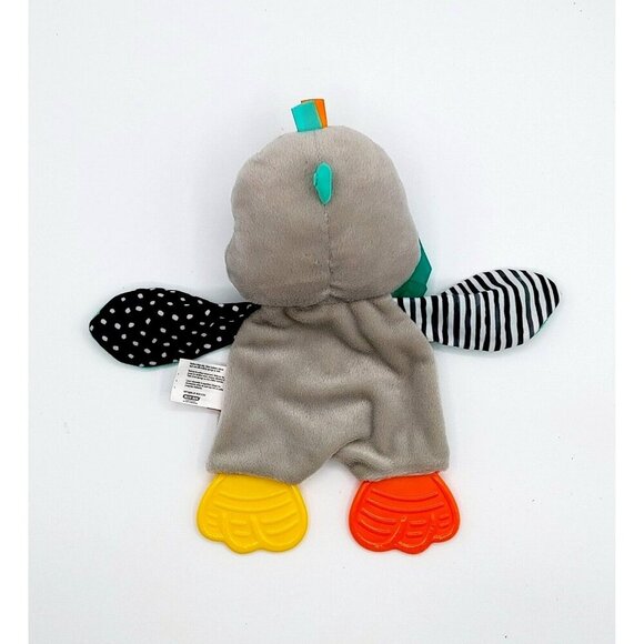 Infantino TEETHER Penguin Lovey Crinkle Ribbed Textured Cuddly Gray Plush Toy 9" - Picture 2 of 3